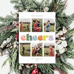 Cheers 6 photo collage Christmas Holiday Card
