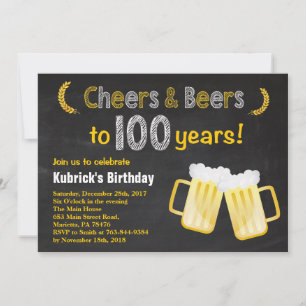 Cheers and Beers 100th Birthday Invitation