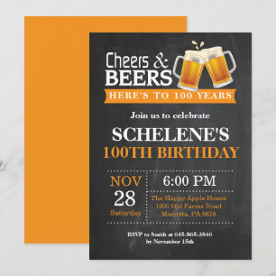 Cheers and Beers 100th Birthday Invitation Card