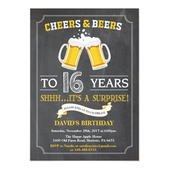 Cheers and Beers 16th Birthday Invitation Card