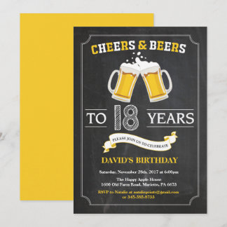 Cheers and Beers 18th Birthday Invitation Card