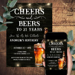 Cheers and Beers 21st Birthday Bar Lights Invitati Invitation<br><div class="desc">Cheers and Beers Birthday Invitations. Easy to personalise. All text is adjustable and easy to change for your own party needs. String lights rustic background elements. Fun Chalkboard swirls and flourishes. Watercolor beer mug. Invitations for him. Bar or backyard BBQ birthday design. Any age,  just change the text.</div>