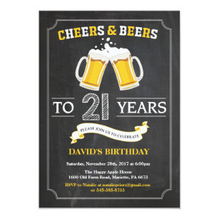 Cheers and Beers 21st Birthday Invitation Card