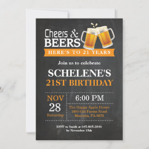 Cheers and Beers 21st Birthday Invitation Card