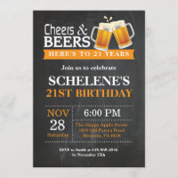 Cheers and Beers 21st Birthday Invitation Card