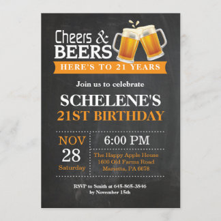Cheers and Beers 21st Birthday Invitation Card