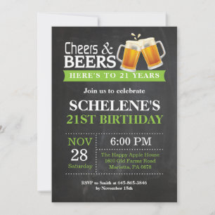 Cheers and Beers 21st Birthday Invitation Card
