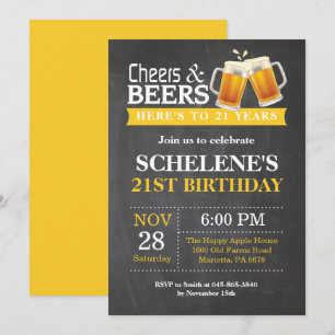 Cheers and Beers 21st Birthday Invitation Card