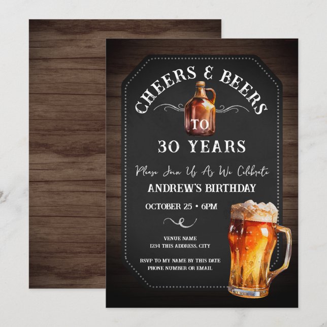 Cheers and Beers 30th Birthday Party Invitation (Front/Back)
