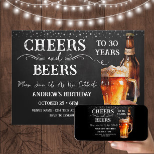 Cheers and Beers 30th Birthday Rustic Invitation