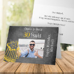 Cheers and beers 30th men birthday custom photo card<br><div class="desc">Informal and funny cheers and beers men thirty birthday custom photo birthday greeting card with a fancy typography script, a yellow doodle beer mug, and swirls on a rustic vintage dark grey chalkboard background. Suitable as a keepsake gift for any age or milestone birthday party or long-distance virtual celebration. Easy...</div>