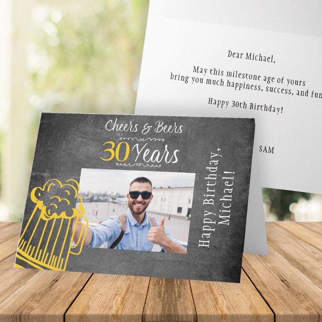 Cheers and beers 30th men birthday custom photo card (Creator Uploaded)