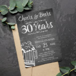 Cheers and beers 30th men chalkboard birthday invitation<br><div class="desc">Informal and funny cheers and beers men thirty birthday party invitation card with a fancy typography script,  a doodle beer mug and swirls on a rustic vintage dark grey chalkboard background.               Suitable for any age or milestone birthday party. Easy to personalise by changing age,  name and party details!</div>