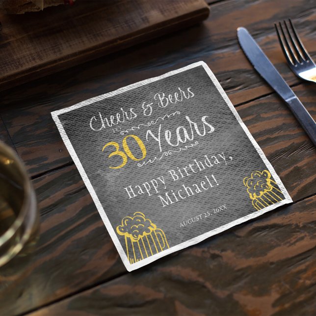 Cheers and beers 30th men milestone birthday party napkin (Creator Uploaded)