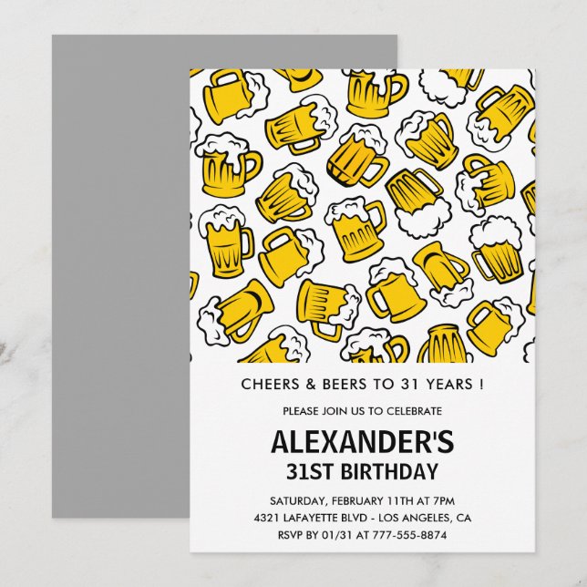 Cheers and Beers 31st birthday invitations Men   (Front/Back)