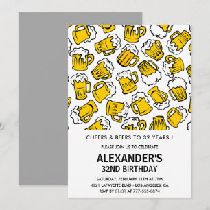 Cheers and Beers 32nd birthday invitations Men