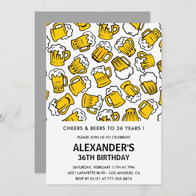 Cheers and Beers 36th birthday invitations Men   (Front/Back)