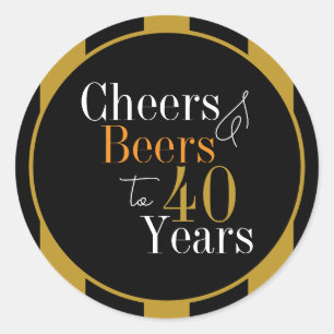 Cheers and Beers 40 Years Black and Gold Stripe Classic Round Sticker