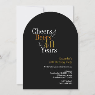 Cheers and Beers 40 years black gold party Invitation