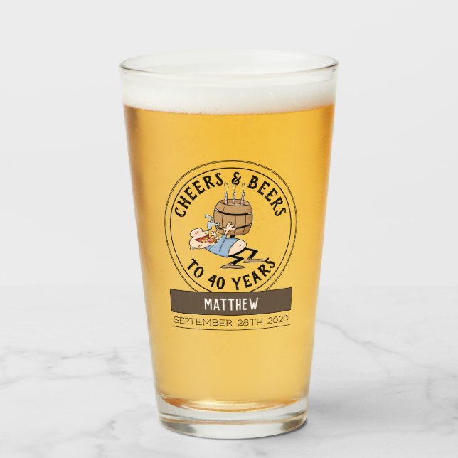 Cheers And Beers 40th Birthday Cartoon Glass (Front Filled)