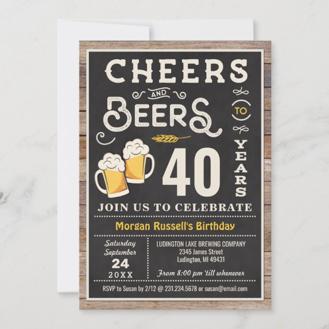 Cheers and Beers 40th Birthday Invitation (Front)