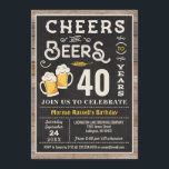 Cheers and Beers 40th Birthday Invitation<br><div class="desc">Cheers and Beers 40th Birthday Invitation featuring chalk board and lettering with customisable age.</div>