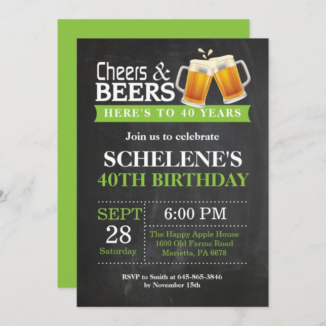 Cheers and Beers 40th Birthday Invitation Card (Front/Back)