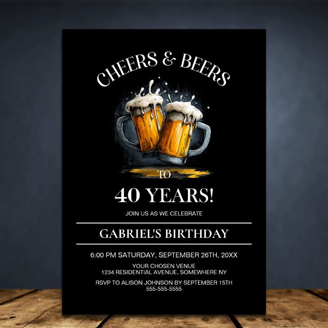 Cheers and Beers 40th Birthday Party Invitation (Creator Uploaded)