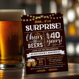 Cheers and Beers 40th Birthday Rustic Invitation