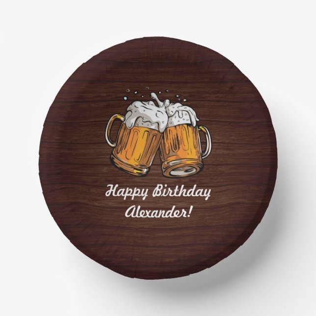 Cheers and Beers 40th Birthday Rustic Paper Plate (Front)
