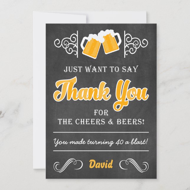 Cheers and Beers 40th Birthday Thank You Card (Front)