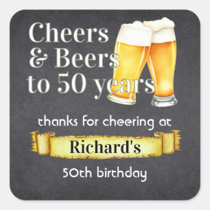 Cheers and Beers 50 Years Simple Vintage Black Square Sticker