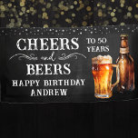 Cheers and Beers 50th Birthday Banner<br><div class="desc">Rustic Black Chalkboard watercolor beer bottle and pint glass. Rustic Outdoor or bar birthday decore for him. Any age. Easy to personalised template. All text can be adjusted using the design option. Fun,  simple,  casual birthday invites for him.</div>