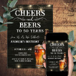 Cheers and Beers 50th Birthday Bar Lights Invitati Invitation<br><div class="desc">Cheers and Beers Birthday Invitations. Easy to personalise. All text is adjustable and easy to change for your own party needs. String lights rustic background elements. Fun Chalkboard swirls and flourishes. Watercolor beer mug. Invitations for him. Bar or backyard BBQ birthday design. Any age,  just change the text.</div>