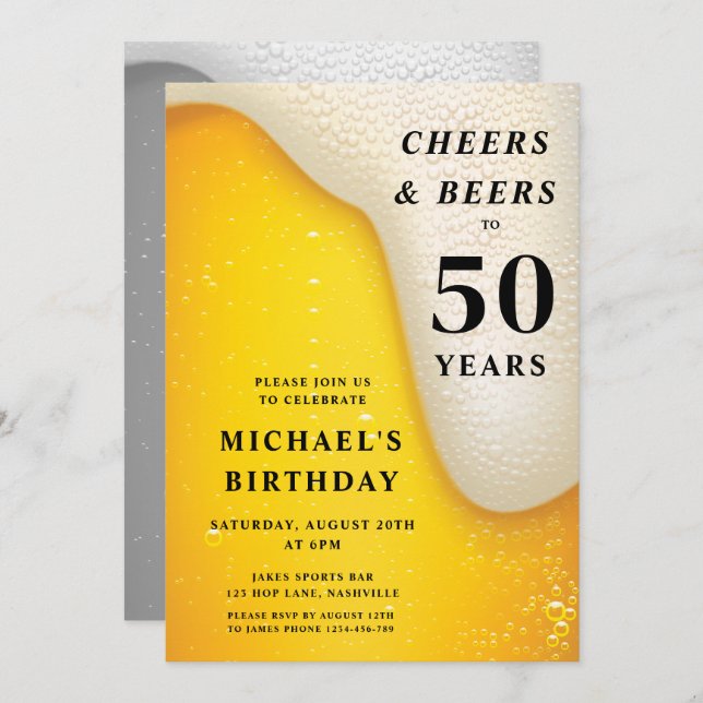 Cheers And Beers 50th Birthday Invitation (Front/Back)