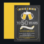 Cheers and Beers 50th Birthday Invitation Card<br><div class="desc">Cheers and Beers 50th Birthday Invitation Card with chalkboard background. 16th 18th 21st 30th 40th 50th 60th 70th 80th 90th 100th. Any Age. For further customisation,  please click the "Customise it" button and use our design tool to modify this template.</div>