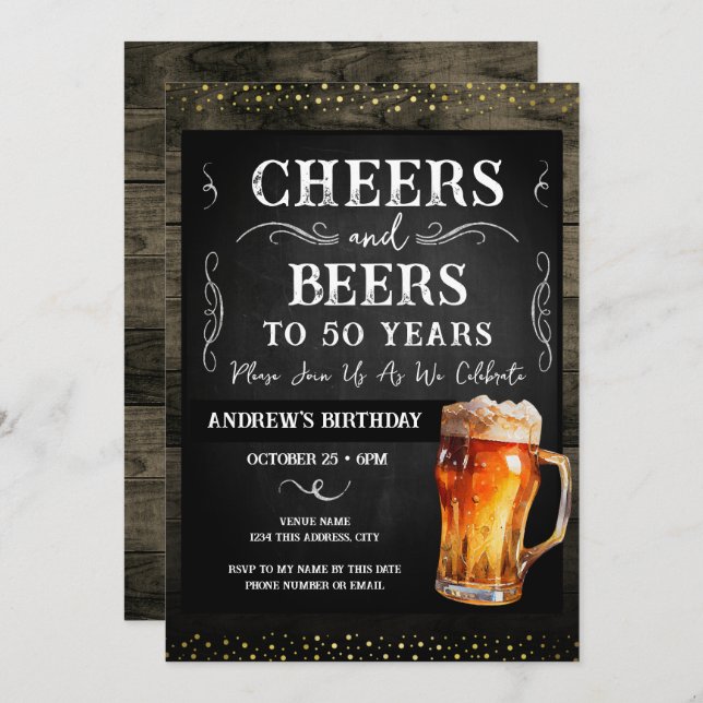 Cheers and Beers 50th Birthday Party Budget Invitation (Front/Back)