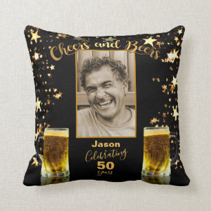 Cheers and Beers 50th Birthday Photo Template Cushion