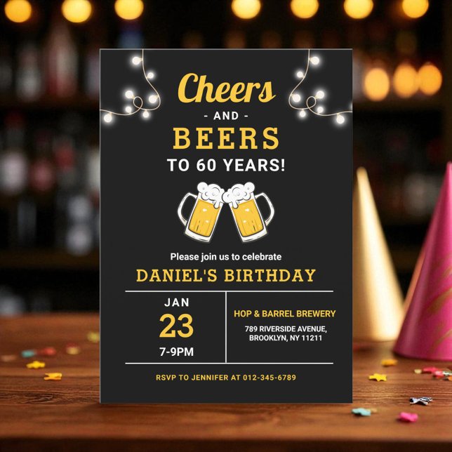 Cheers And Beers 60 Years Birthday Party Invitation (Creator Uploaded)