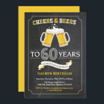 Cheers and Beers 60th Birthday Invitation Card<br><div class="desc">Cheers and Beers 60th Birthday Invitation Card with chalkboard background. 16th 18th 21st 30th 40th 50th 60th 70th 80th 90th 100th. Any Age. For further customisation,  please click the "Customise it" button and use our design tool to modify this template.</div>