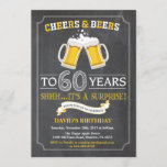 Cheers and Beers 60th Birthday Invitation Card<br><div class="desc">Cheers and Beers 60th Birthday Invitation Card with chalkboard background. For further customisation,  please click the "Customise it" button and use our design tool to modify this template.</div>