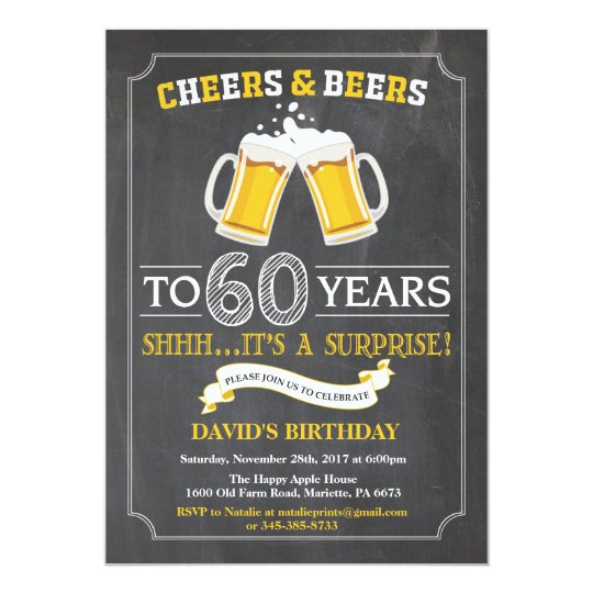 Cheers and Beers 60th Birthday Invitation Card