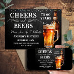 Cheers and Beers 60th Birthday Rustic Invitation<br><div class="desc">Cheers and Beers Birthday Invitations. Easy to personalise. All text is adjustable and easy to change for your own party needs. Chalkboard and rustic background elements. Fun Chalkboard swirls and flourishes. Watercolor beer mug. Invitations for him. Bar or backyard BBQ birthday design. Any age,  just change the text.</div>