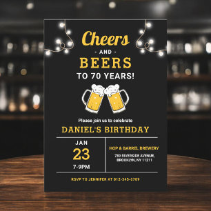 Cheers And Beers 70 Years Birthday Party Invitation