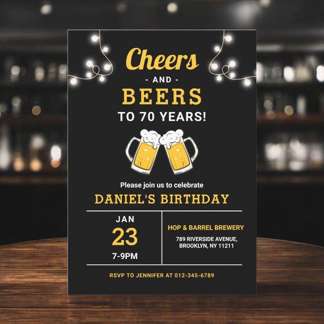 Cheers And Beers 70 Years Birthday Party Invitation (Creator Uploaded)