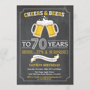 Cheers and Beers 70th Birthday Invitation Card