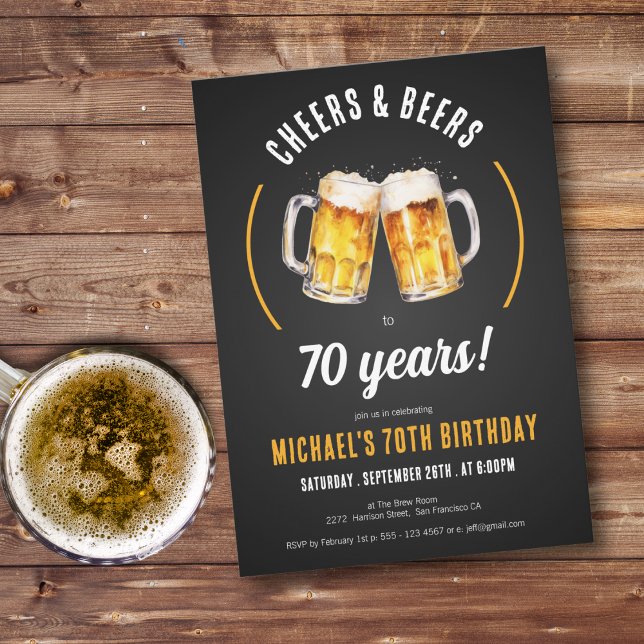 Cheers and Beers 70th Birthday Party Invitation (Cheers and Beers 70th Birthday Party Invitation)