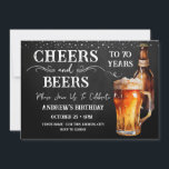 Cheers and Beers 70th Birthday Rustic Invitation<br><div class="desc">Cheers and Beers Birthday Invitations. Easy to personalise. All text is adjustable and easy to change for your own party needs. Chalkboard and rustic background elements. Fun Chalkboard swirls and flourishes. Watercolor beer mug. Invitations for him. Bar or backyard BBQ birthday design. Any age,  just change the text.</div>