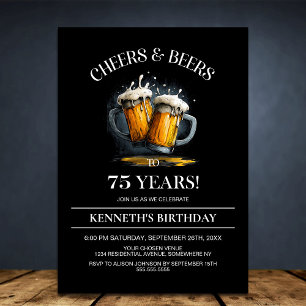 Cheers and Beers 75th Birthday Party Invitation