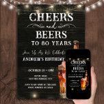 Cheers and Beers 80th Birthday Bar Lights Invitati Invitation<br><div class="desc">Cheers and Beers Birthday Invitations. Easy to personalise. All text is adjustable and easy to change for your own party needs. String lights rustic background elements. Fun Chalkboard swirls and flourishes. Watercolor beer mug. Invitations for him. Bar or backyard BBQ birthday design. Any age,  just change the text.</div>